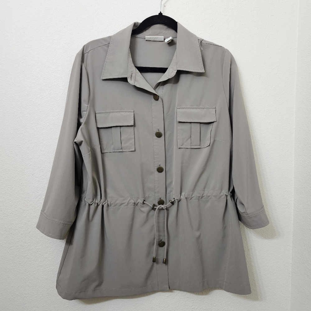 Women Jacket Weekend by Chico’s 2 Tan Lightweight Jacket Casual